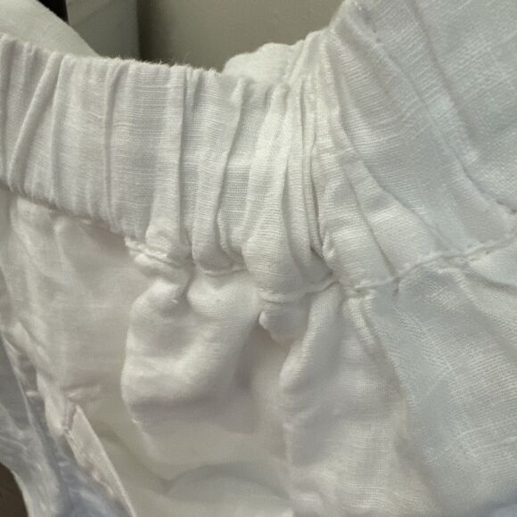 White Linen Short Women's Size S High Waist Pockets Size Small Flat Front - Picture 6 of 6